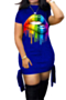 plus size multicolor lip printing new stylish lace-up hollow stretch slim dress_Black_Blue