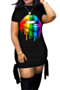 plus size multicolor lip printing new stylish lace-up hollow stretch slim dress_Black