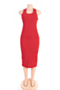 plus size new stylish solid color hollow stretch pleated slim dress_Black_Red