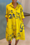 plus size new stylish letter batch printing single breasted loose inelastic shirt dress_Blue_Pink_Yellow