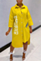 new stylish letter printing pocket inelastic loose irregular single breasted casual dress_White_Yellow
