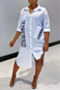 new stylish letter printing pocket inelastic loose irregular single breasted casual dress_White
