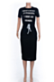 plus size new stylish letter printing pocket laced stretch casual dress_Black