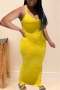 new stylish solid color alter-neck stretch slim maxi dress_Yellow