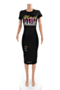 plus size letter printing diamond applique hole new stylish stretch dress_Black