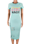 plus size letter printing diamond applique hole new stylish stretch dress_Black_White_Sky Blue