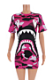 new stylish camo batch printing 4 colors stretch loose dress_Red_Blue_Magenta
