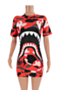 new stylish camo batch printing 4 colors stretch loose dress_Red