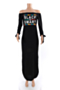 plus size 10 colors letter printing off-shoulder split stretch loose dress_Black