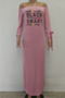 plus size 10 colors letter printing off-shoulder split stretch loose dress_Black_White_Purple_Light Green_Rose Red_Pink