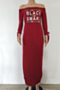 plus size 10 colors letter printing off-shoulder split stretch loose dress_Black_White_Purple_Light Green_Rose Red