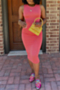 plus size 7 colors solid color summer sleeveless stretch stylish midi dress_Black_Purple_Rose Red_Blue_Sky Blue_Pink_Magenta