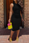 plus size 7 colors solid color summer sleeveless stretch stylish midi dress_Black