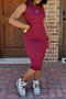 plus size 7 colors solid color summer sleeveless stretch stylish midi dress_Black_Purple_Rose Red