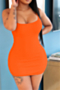plus size 5 colors solid color new summer sling stretch slim knitting dress_Black_Pink_Yellow_Orange