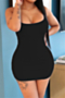 plus size 5 colors solid color new summer sling stretch slim knitting dress_Black