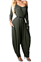 plus size autumn new stylish solid color pocket hollow stretch loose jumpsuit (with belt)_Black_Red_Dark Green