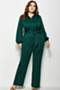 plus size new six colors pocket wide leg single breasted fit stylish jumpsuit (with belt)_Black_Red_Dark Green