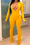 plus size new solid color five colors stylish deep v-neck high elastic pleated jumpsuit_Black_Pink_Yellow
