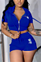 plus size new stylish diamond applique hooded stretch zip-up stretch two-piece set_Black_Blue