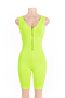 new stylish 4 colors solid color stretch zip-up silk v-neck fit slim playsuit_Black_Light Green