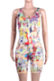 plus size v-neck cartoon batch printing stretch zip-up slim playsuit_Sky Blue_Multicolor
