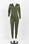 plus size new stylish solid color zip-up tight stretch long sleeve jumpsuit_Black_Dark Green