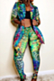 plus size four colors new stylish batch printing button blazer with slim fit pants two-piece set_Camo_Multicolor