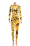 new stylish plus size letter batch printed slim fit stretch thumb hole two-piece set_Yellow