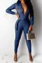 new stylish turndown collar tassel zip-up slim fit micro-elastic jumpsuit(with belt)_Black_Blue