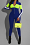 new stylish three colors plus size splice zip-up tight micro-elastic jumpsuit_Black_Blue