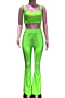 plus size solid color sling vest with pockets bell-bottoms stylish stretch two-piece set_White_Green