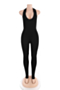 new plus size stretch halter-neck backless sexy sports tight jumpsuit_White_Black
