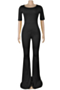new plus size solid color stretch round-neck stylish flare jumpsuit_Pink_Orange_Yellow_Blue_Black