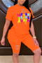 plus size multicolor letter printing hole new stylish stretch casual two-piece set (new add colors)_Black_Pink_Red_Blue_Orange