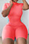 plus size 6 colors solid color back zip-up high elastic slim playsuit_Black_White_Light Green_Pink