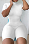 plus size 6 colors solid color back zip-up high elastic slim playsuit_Black_White