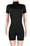 plus size 6 colors solid color back zip-up high elastic slim playsuit_Black
