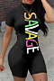 plus size back zip-up letter printing elastic summer new stylish playsuit_Black