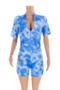 plus size zip-up tie-dye batch printing new summer 3 colors stretch playsuit_Black_Red_Blue