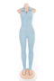new stylish summer solid color zip-up pleated tight stretch jumpsuit_Sky Blue