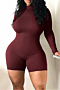 plus size 4 colors solid color tight back zip-up new stylish sports stretch playsuit_Black_Rose Red