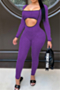 plus size solid color 3 colors autumn hollow out stretch simple personality jumpsuit_Purple