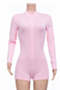 plus size solid color thumb hole zip-up 4 colors new stylish simple stretch playsuit_Black_White_Red_Pink
