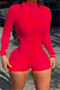 plus size solid color thumb hole zip-up 4 colors new stylish simple stretch playsuit_Black_White_Red