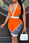 plus size summer solid color spliced mesh zip-up hollow out stretch playsuit_Purple_Red_Blue_Orange