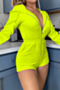 plus size new stylish 4 colors solid color zip-up simple hooded stretch casual playsuit_Black_Light Green