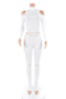 plus size autumn solid color simple hollow out stretch pleated jumpsuit (with chain)_Black_White