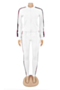autumn new oversize ribbons spliced stretch zip-up sports casual two-piece set_White