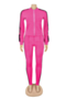 autumn new oversize ribbons spliced stretch zip-up sports casual two-piece set_White_Black_Magenta